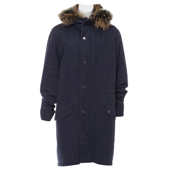 Army x Yves Salomon long navy parka with coyote and rabbit fur - Picture 1 of 3